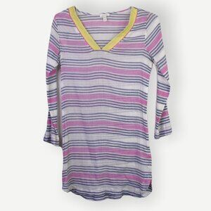 Soft Joie Dress S Womens Pink Grey White V-Neck Tunic Long Sleeve Pullover